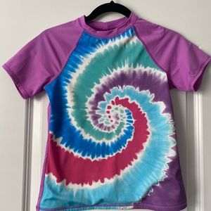 Lands End Girls Tie Dye Swim Rash Guard Size Large